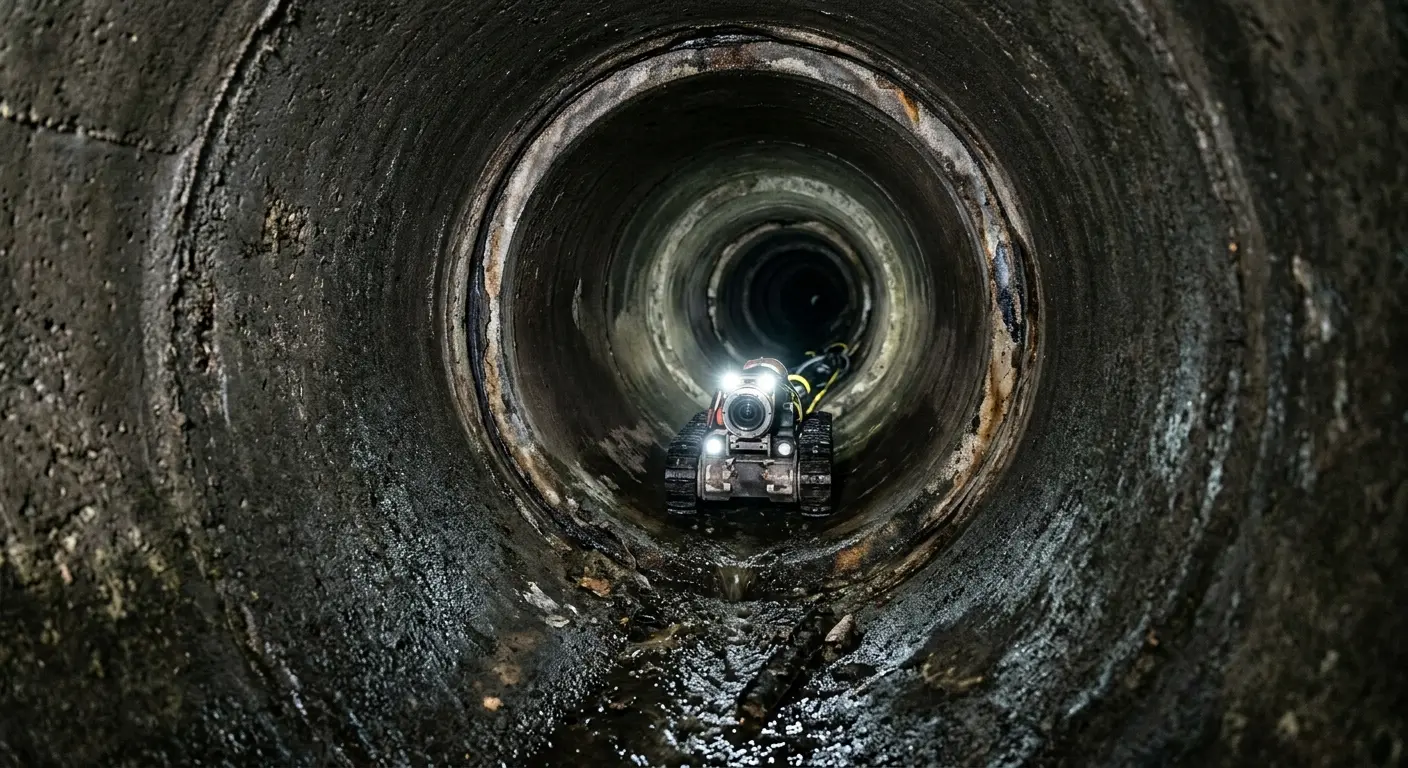 Robotic sewer camera inspecting pipe interior for Sewer Line Cleaning in Syracuse